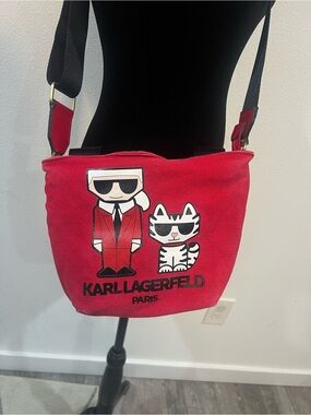 Karl Lagerfeld Paris Red Choupette Canvas Crossbody Bag Cartoon Karl Cat Purse
